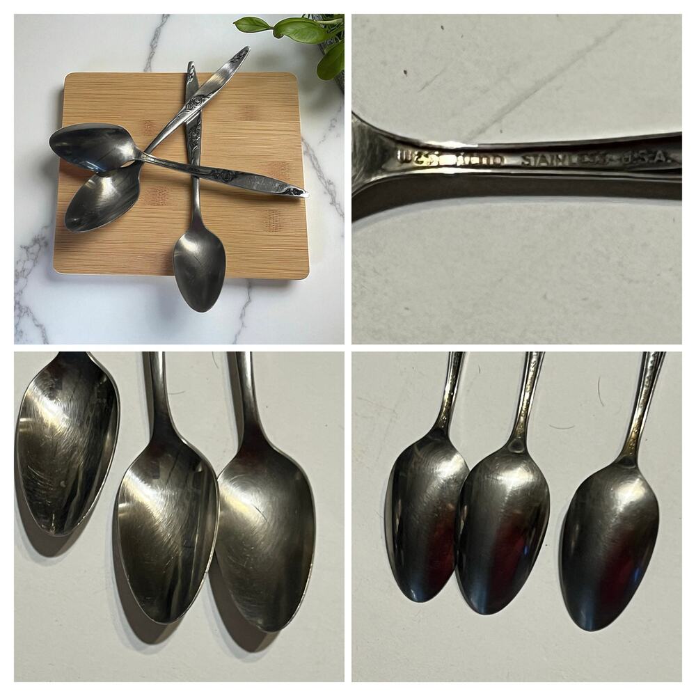 Set of 3 Twilight Rose Oneida West Bend Sugar Spoons Stainless Flatware OHSTWRO
